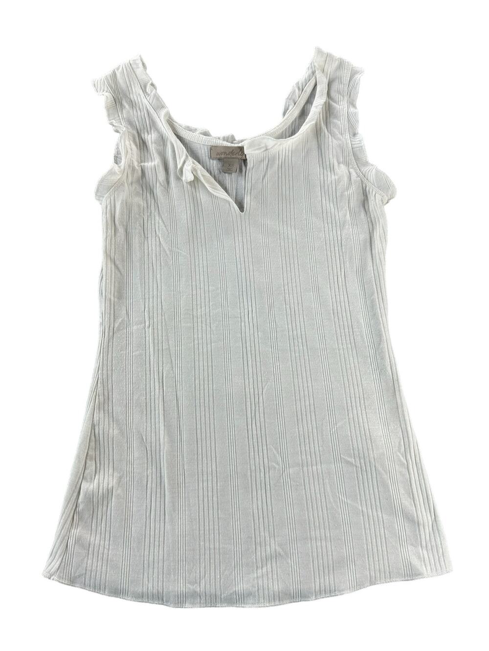 Wonderly White Ribbed Sleeveless Split V-Neck Tank Top Women's Size XS